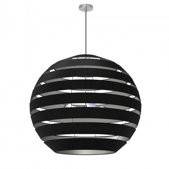 Hula 4 Light Polished Chrome Chandelier w/ Black/Silver Shade, HUL-364C-PC-697