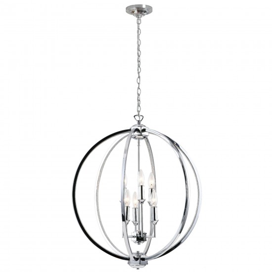 Karland 6 LT Chandelier w/ Crystal Studded Banding, Chrome Finish, KAR-246C-PC