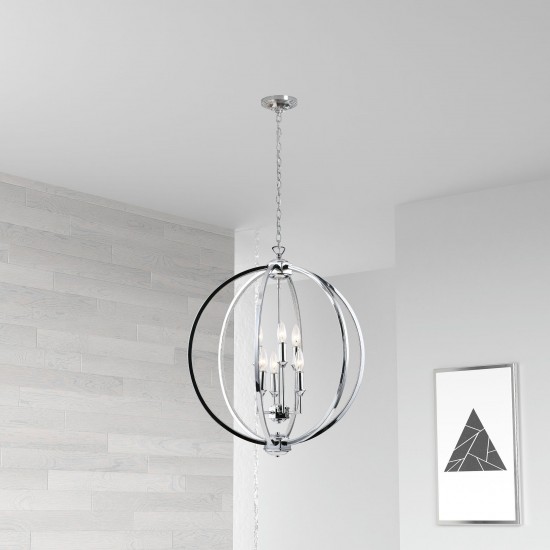 Karland 6 LT Chandelier w/ Crystal Studded Banding, Chrome Finish, KAR-246C-PC