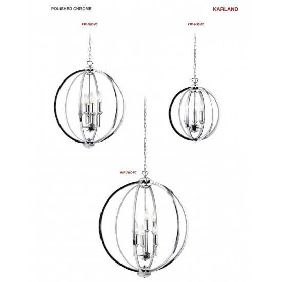 Karland 6 LT Chandelier w/ Crystal Studded Banding, Chrome Finish, KAR-246C-PC