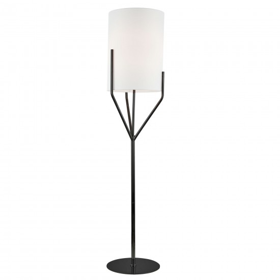 1 Light Incandescent Floor Lamp, Matte Black with White Shade
