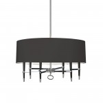 6 Light Incandescent Chandelier, Polished Chrome, Black Shade