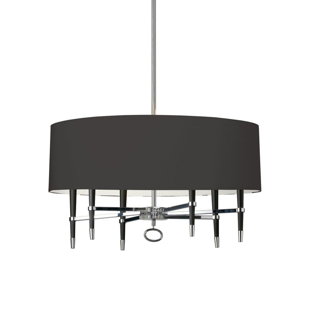 6 Light Incandescent Chandelier, Polished Chrome, Black Shade