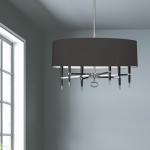 6 Light Incandescent Chandelier, Polished Chrome, Black Shade