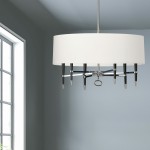 6 Light Incandescent Chandelier, Polished Chrome, White Shade