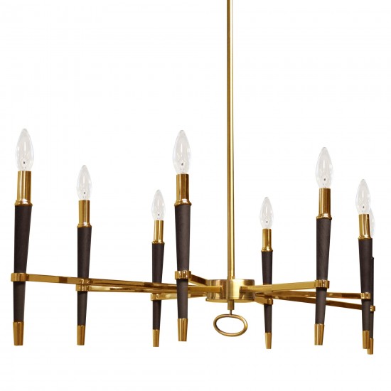 8 Light Incandescent Horizontal Chandelier, Vintage Bronze Finish, Black Shade