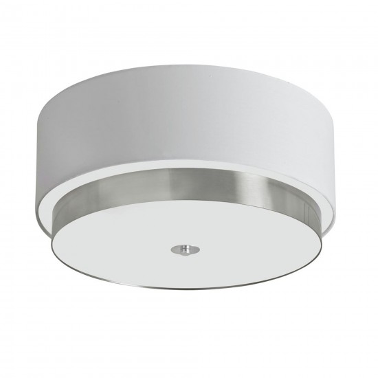 20" Flush Mount Satin Chrome Finish with White Linen Shade