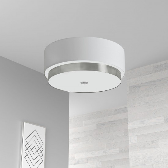 20" Flush Mount Satin Chrome Finish with White Linen Shade