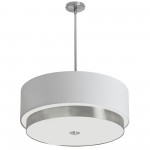 4 Light Large Pendant, White Linen Drum Shade