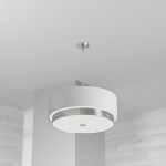 4 Light Large Pendant, White Linen Drum Shade