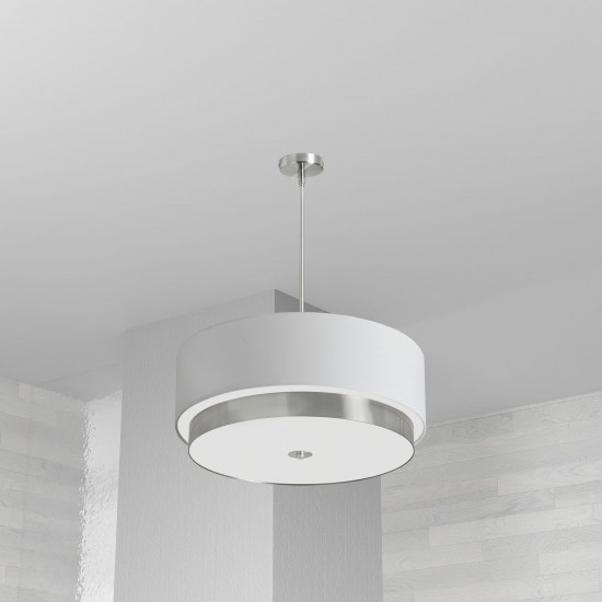 4 Light Large Pendant, White Linen Drum Shade