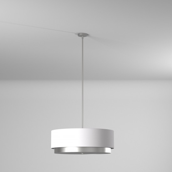 4 Light Large Pendant, White Linen Drum Shade