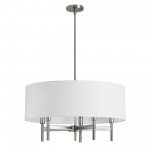 5 Light Chandelier with White Drum Shade Satin Chrome Finish