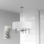 5 Light Chandelier with White Drum Shade Satin Chrome Finish