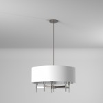 5 Light Chandelier with White Drum Shade Satin Chrome Finish