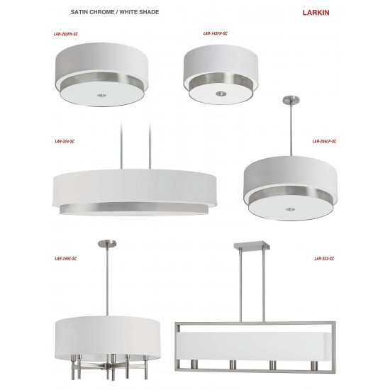 4 Light Satin Chrome Horizontal Pendant with White Linen Shade