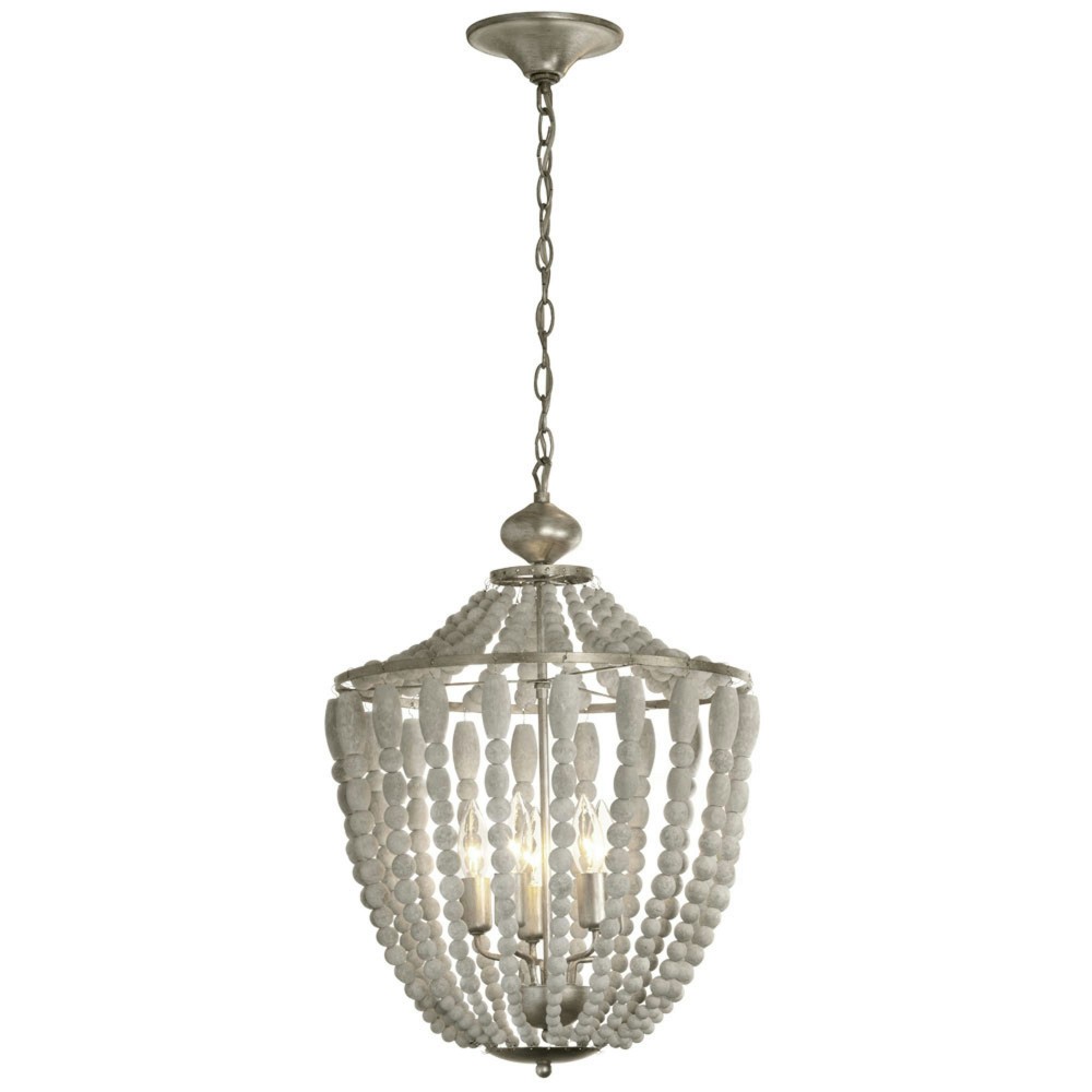 5 Light Chandelier, White Washed Wood with Palladium Gold Trim