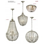 5 Light Chandelier, White Washed Wood with Palladium Gold Trim