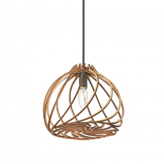 1 Light Incandescent Pendant, Wood Finish