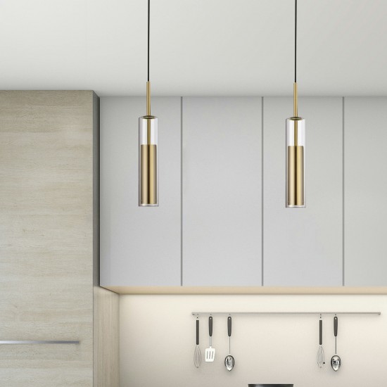 6W Pendant, Aged Brass Finish with Clear Glass