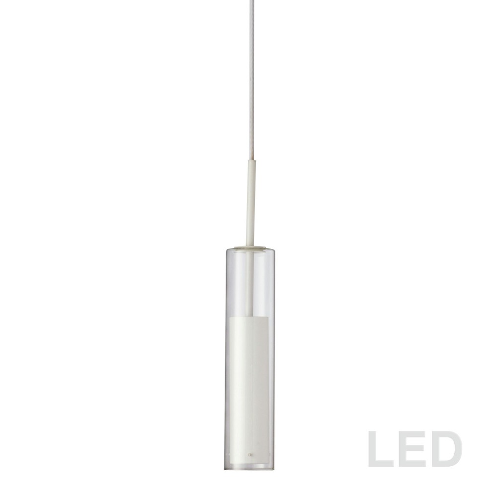 6W LED Pendant, White Finish with Clear Glass