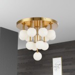 14 Light Halogen Flush Mount, Aged Brass w/Opal Glass