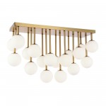 18 Light Halogen Flush Mount Aged Brass Finish with White Glass