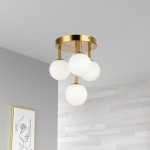 4 Light Halogen Flush Mount, Aged Brass w/Opal Glass