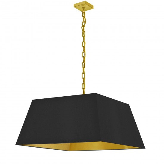 1 Light Large Aged Brass Milano Pendant Black/Gold Shade