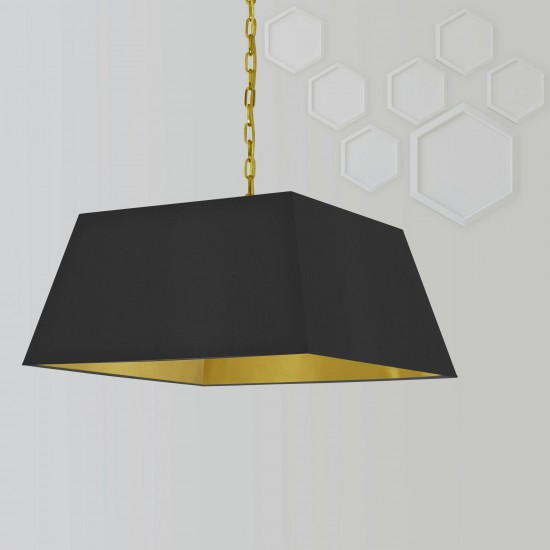 1 Light Large Aged Brass Milano Pendant Black/Gold Shade