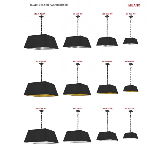 1 Light Large Black Milano Pendant Black Shade