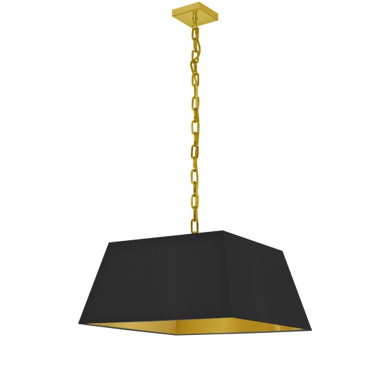 1 Light Medium Aged Brass Milano Pendant Black/Gold Shade