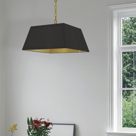 1 Light Medium Aged Brass Milano Pendant Black/Gold Shade