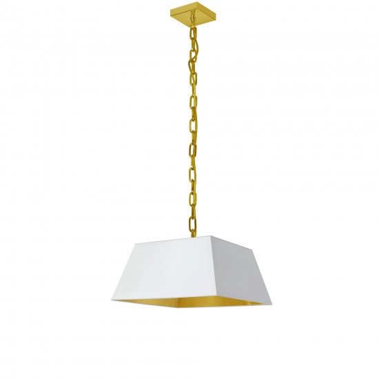 1 Light Small Aged Brass Milano Pendant White/Gold Shade