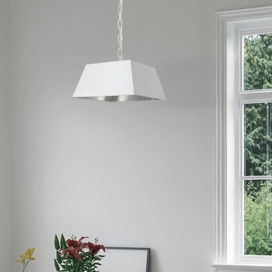 1 Light Small White Milano Pendant White/Silver Shade