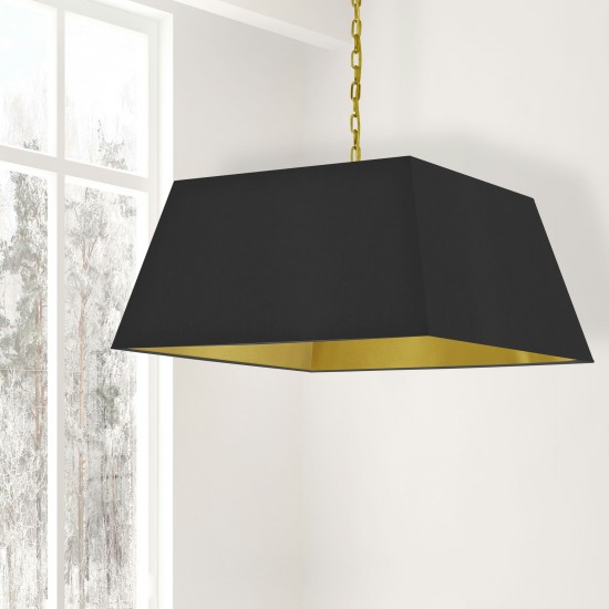 1 Light X-Large Aged Brass Milano Pendant Black/Gold Shade