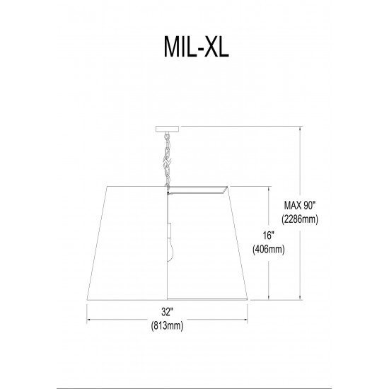 1 Light X-Large Black Milano Pendant White Shade