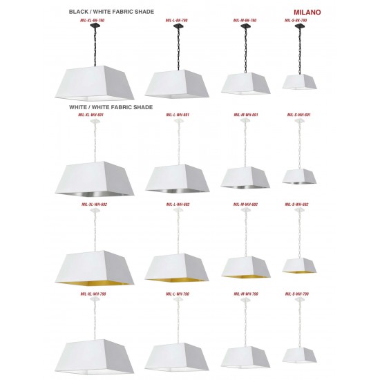 1 Light X-Large Black Milano Pendant White Shade