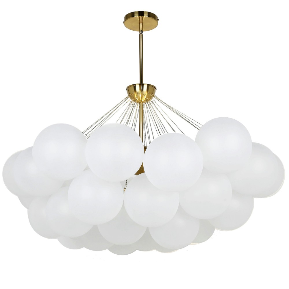 8 Light Aged Brass Halogen Chandelier w/ Frosted Glass