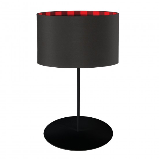 1 Light Drum Table Lamp, Black / Buffalo Plaid Shade Matte Black