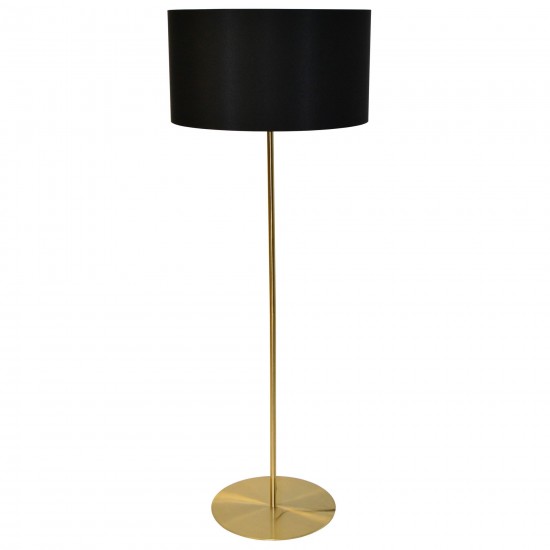 1 Light Drum Floor Lamp with Black Shade Aged Brass