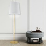 1 Light Aged Brass Floor Lamp w/ White Drum Shade