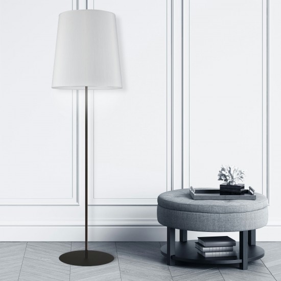 1 Light Black Floor Lamp w/ White Drum Shade