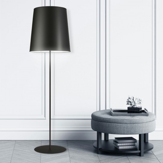 1 Light Black Floor Lamp w/ Black Drum Shade