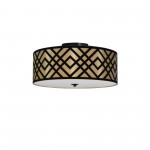 3 Light Flushmount, Black Finish, Black/Gold Shade