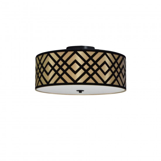 3 Light Flushmount, Black Finish, Black/Gold Shade