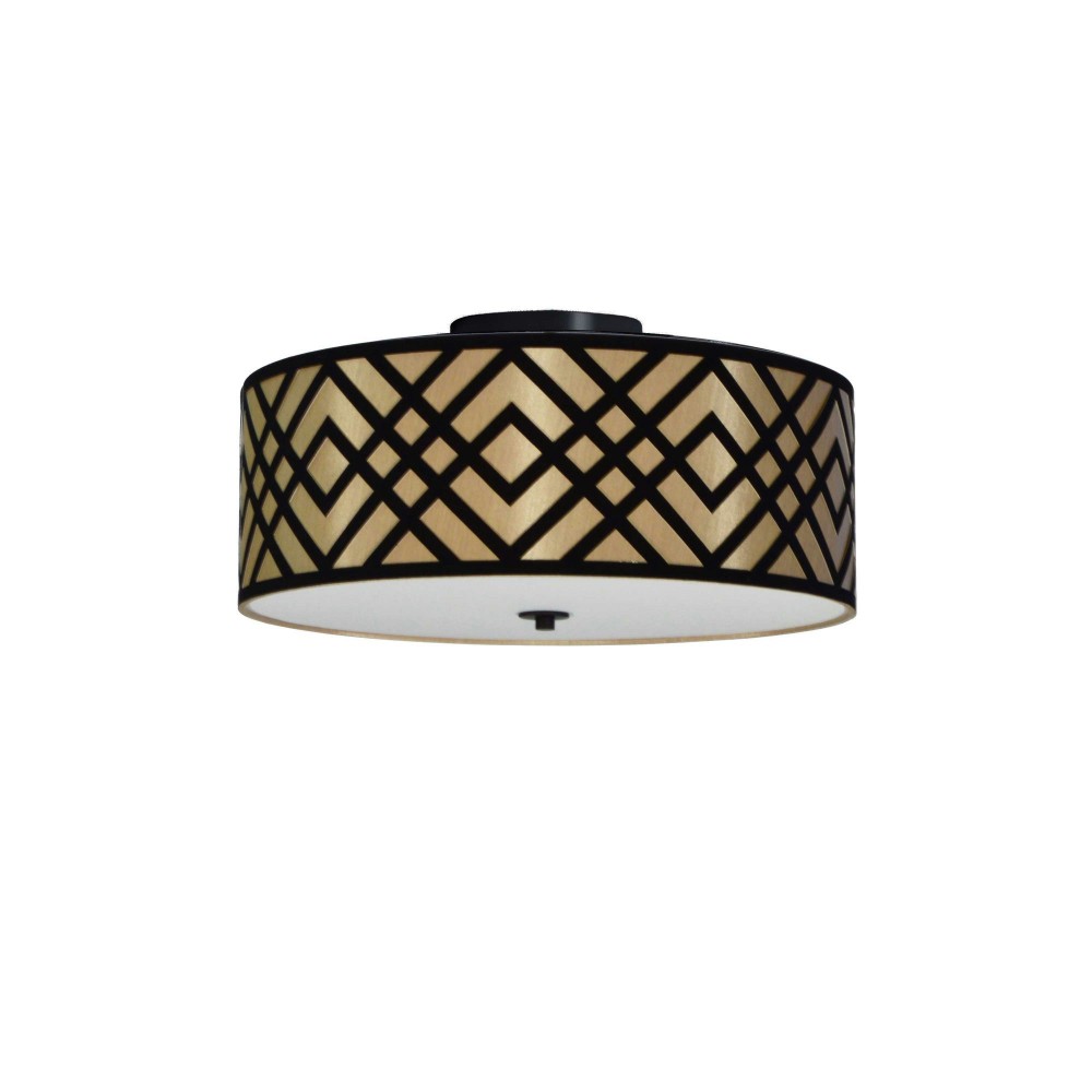 3 Light Flushmount, Black Finish, Black/Gold Shade