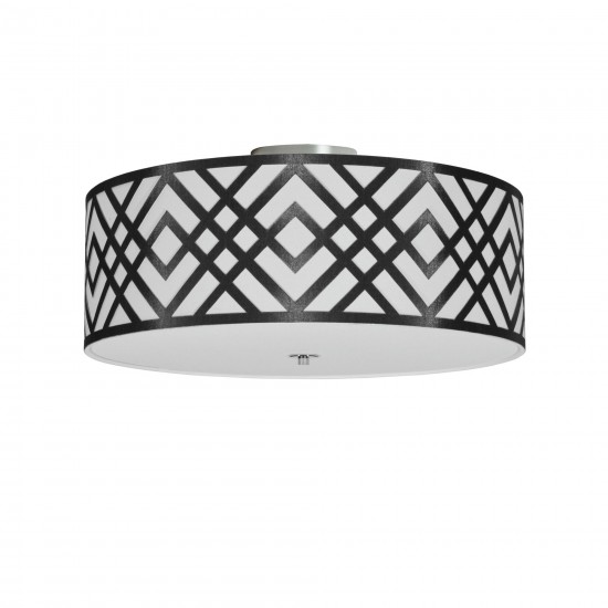 4 Light Flushmount, Polished Chrome Finish, Black/White Shade