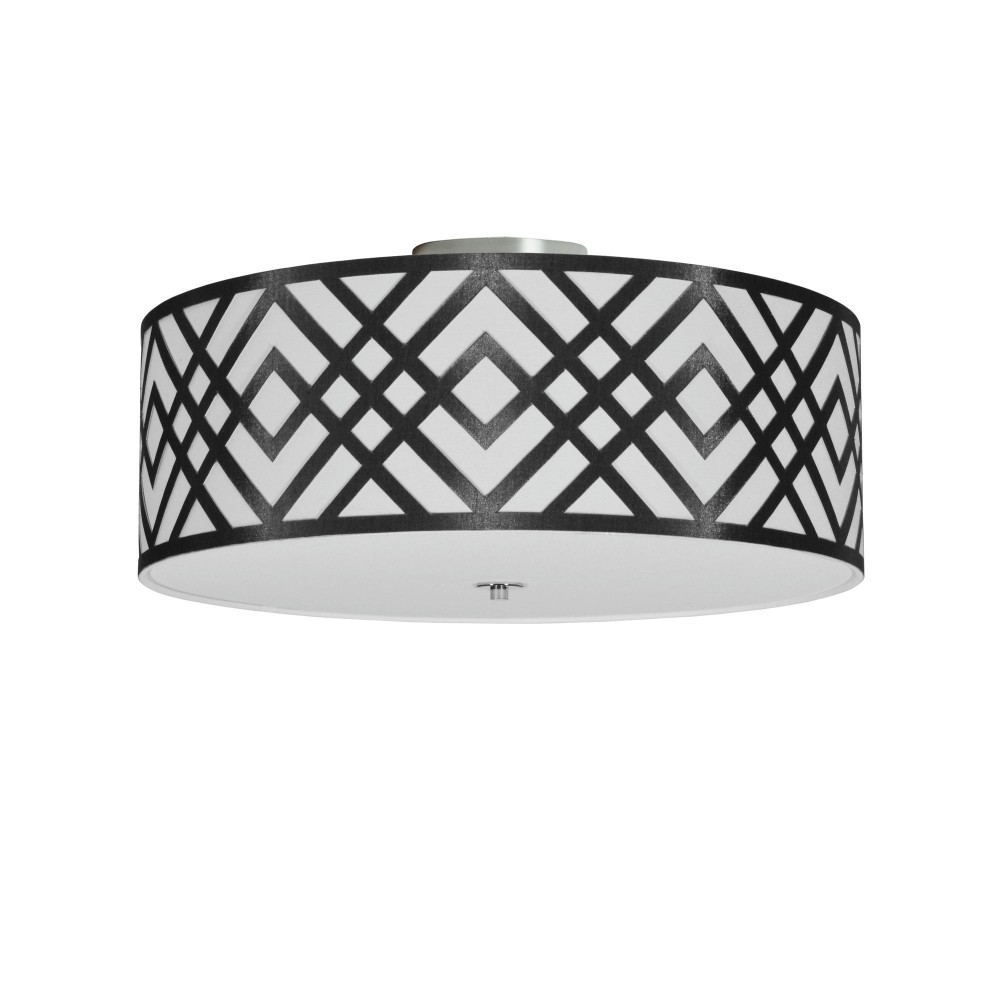 4 Light Flushmount, Polished Chrome Finish, Black/White Shade