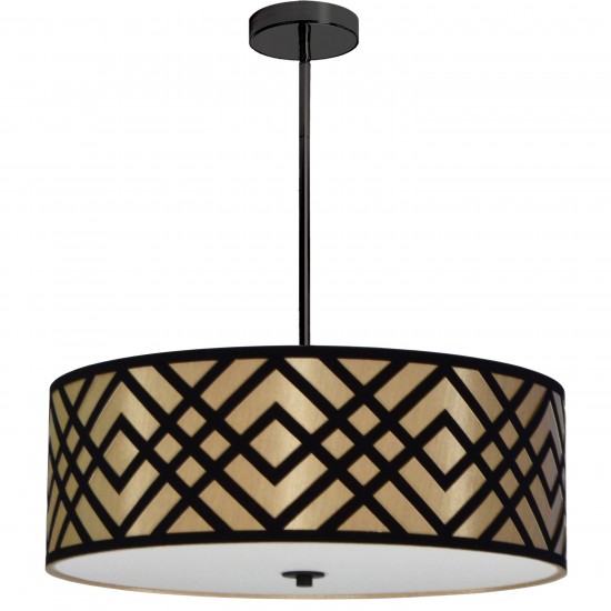 Mona 4 Light Pendant, Black Finish, Black/Gold Shade, MON-244P-PC-GBK